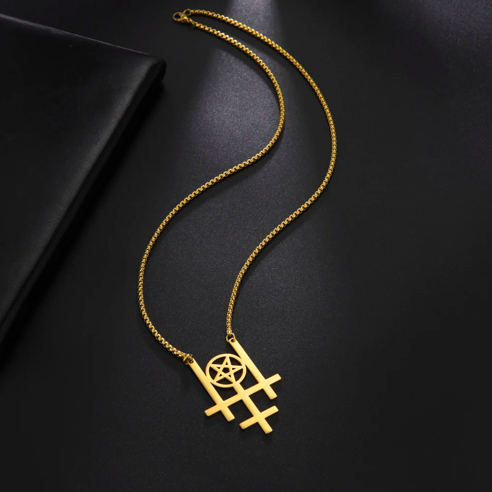 Triple Inverted Cross Pendant Necklace — Stainless Steel