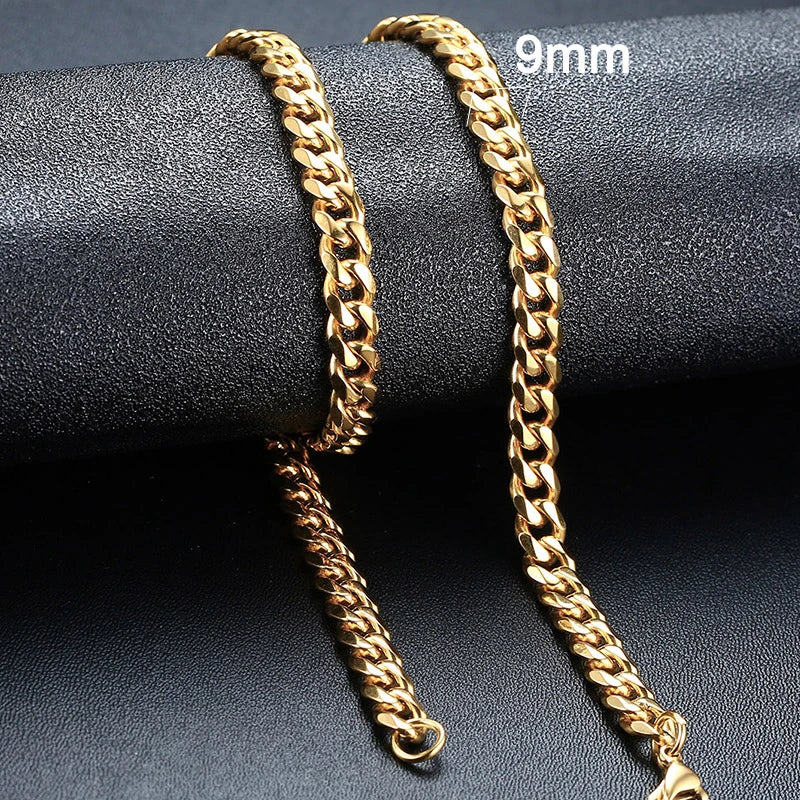 Vnox 18-70cm Curb Chain Necklaces 3-11mm Men's Miami Cuban Link Classic Punk Heavy Metal Stainless Steel Long Women