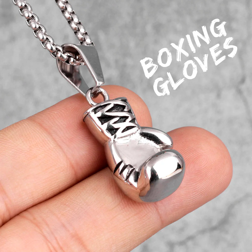 Fitness Gym Bodybuilding Boxing Gloves Stainless Steel Men Necklaces Pendants Chain for Boyfriend Male Jewelry Gift