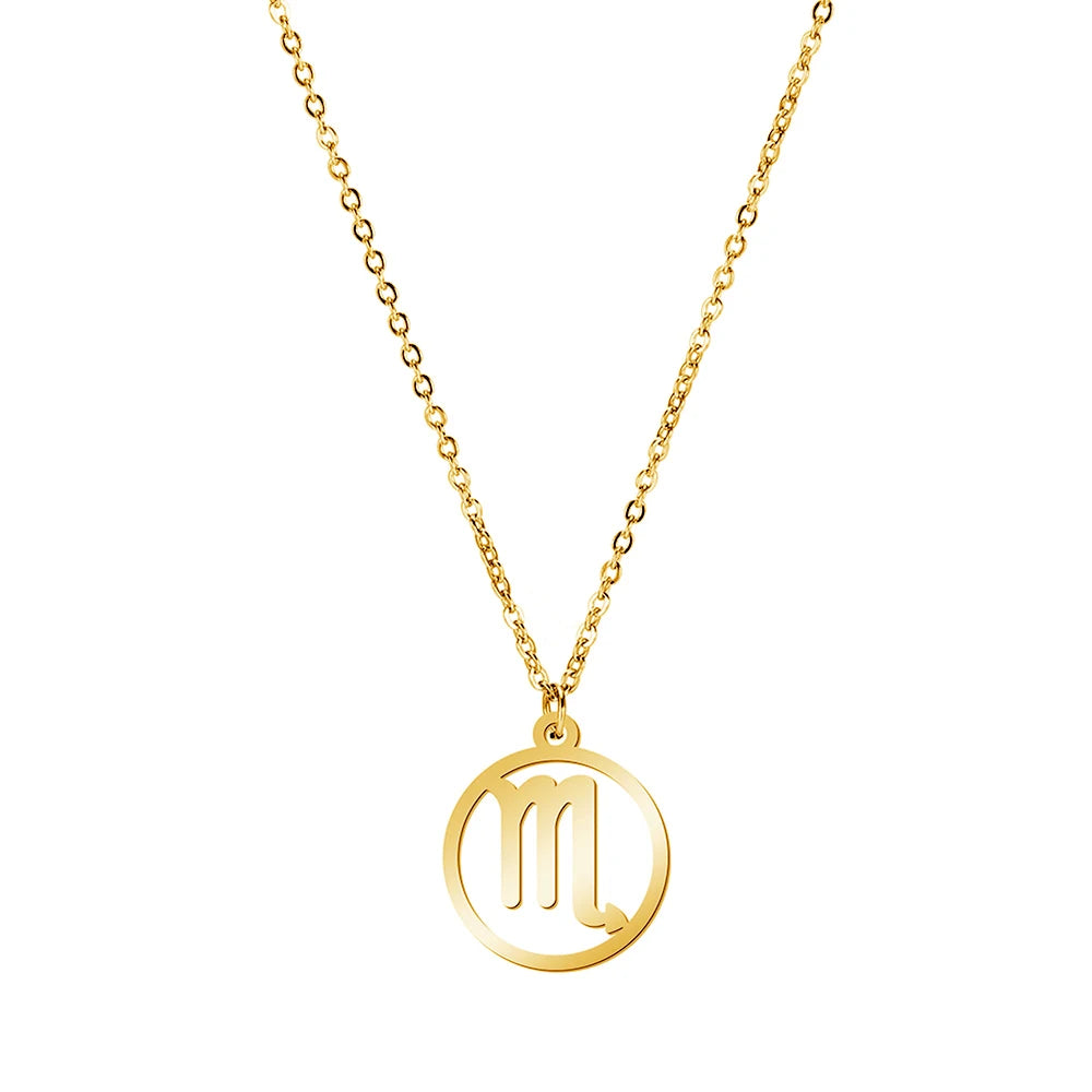 Cazador Zodiac Pendant Necklace for Women 12 Constellation Aries Pisces Gemini Chocher Stainless Steel Jewelry Gold Color Gifts