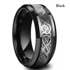 Fashion 8mm Stainless Steel Celtic Dragon Rings For Men Inlay Purple Carbon Fiber Rings Wedding Band Jewelry Birthday Gifts