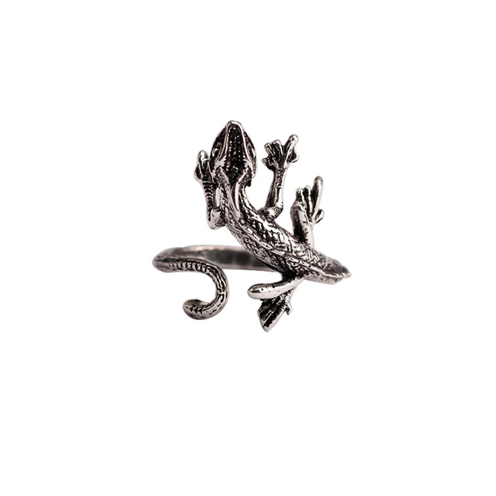 Vintage Lizard Open Ring — Adjustable Gothic Animal Band