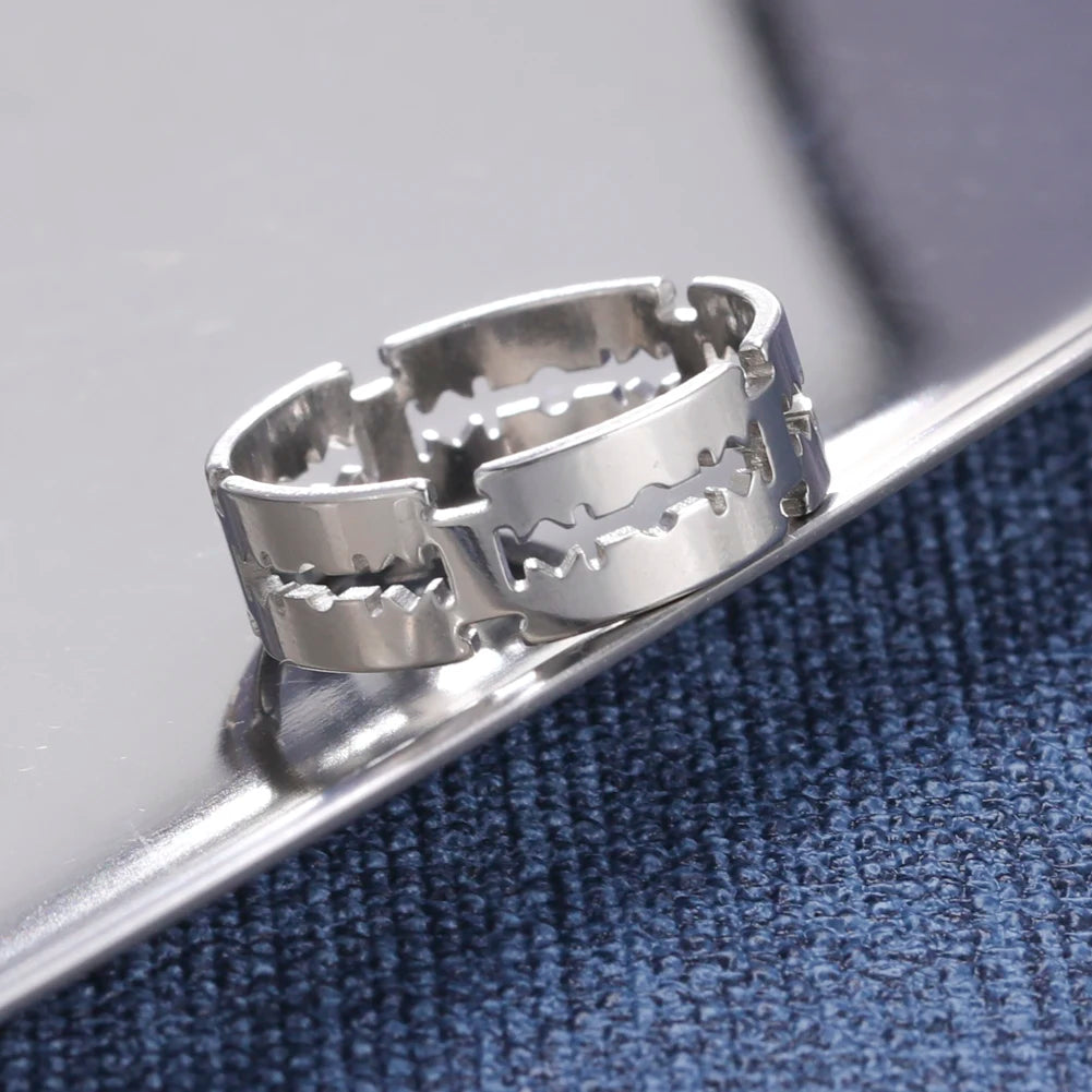 My Shape Punk Razor Blade Ring for Men Women Silver Color Stainless Steel Finger Rings Fashion Hippop Party Jewelry