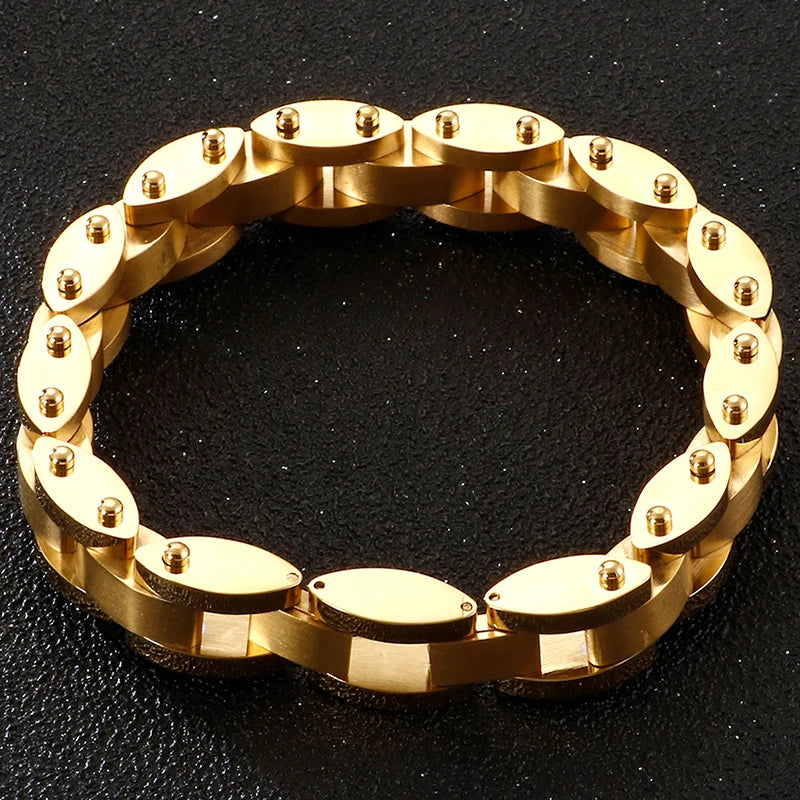 Gold Color Stainless Steel Men's Bracelets 11MM Chain Bracelet for Man Homme Men's Jewelry Best Friends Birthday Gifts