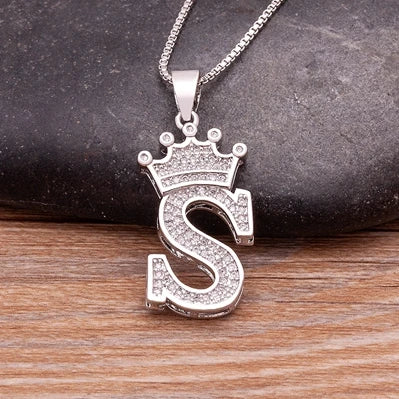 Nidin Luxury A-Z Crown Alphabet Pendant Chain Necklace Punk Style Lucky Initial Name Jewelry Fine Party Wedding