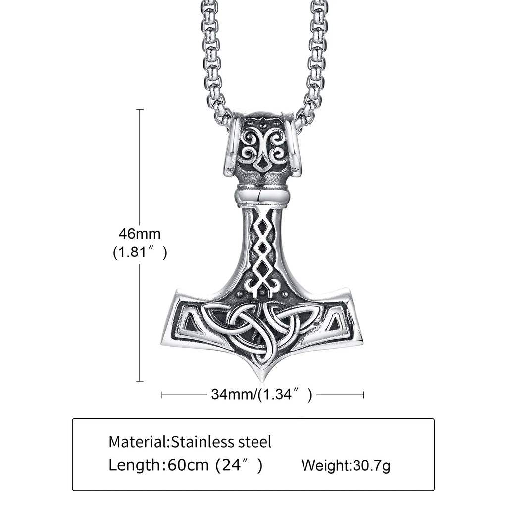 Vnox Vintage Men Norse Viking Necklaces,Rock Punk Retro Thor Mjolnir Hammer Pendant,Scandinavian Nodic Amulet Rune Neck