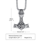 Vnox Vintage Men Norse Viking Necklaces,Rock Punk Retro Thor Mjolnir Hammer Pendant,Scandinavian Nodic Amulet Rune Neck