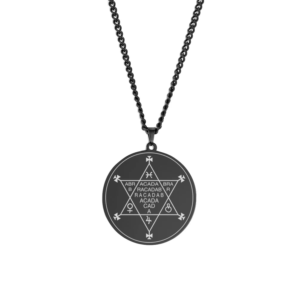 Dawapara Abracadabra Pendant Abraxas Cabalistic Magic Occult Esoteric Amulet Necklace Supernatural Stainless Steel