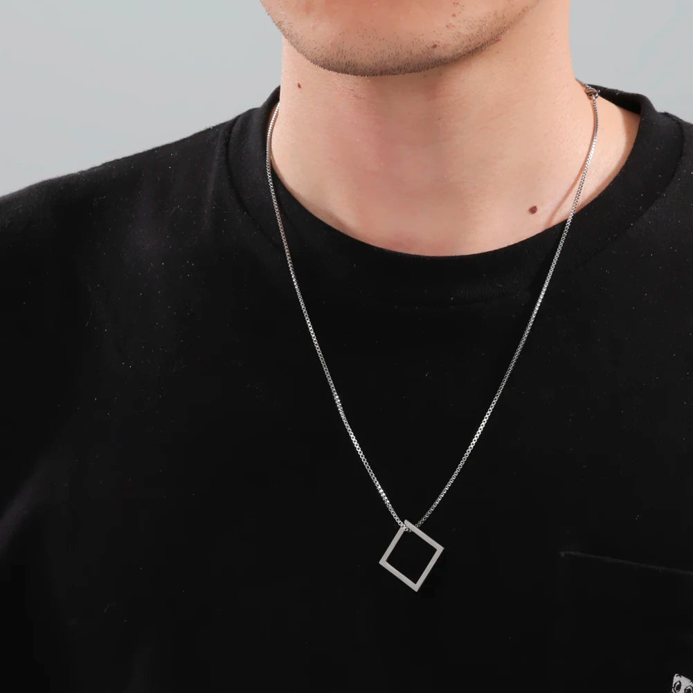 My Shape Punk Triangle Square Stacking Necklaces for Men Stainless Steel Geometric Pendant Necklace Fashion Male Hip Hop Jewelry