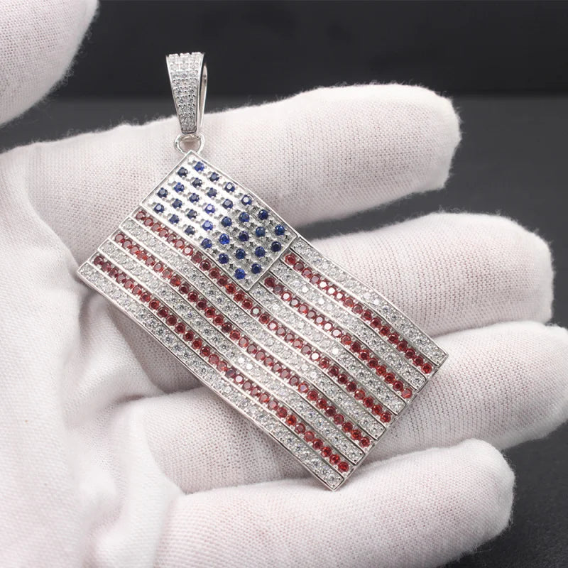 American Flag Pendant — 925 Silver