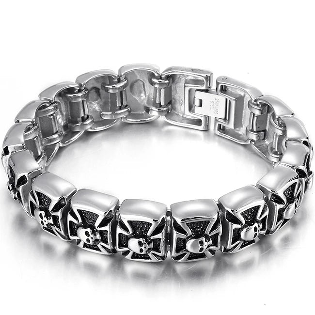 Skull Cross Shaped Man Bracelet Solid 316L Stainless Steel Masculine Jewelry Biker Gothic Punk Rock