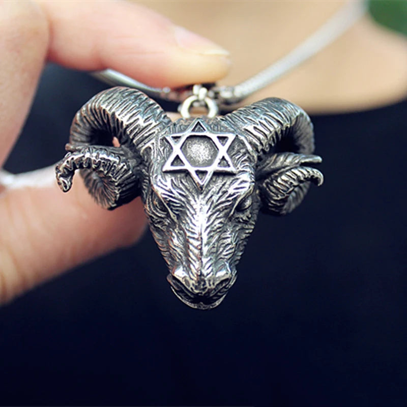 Horned Skull Hexagram Satan Pendant Necklace — Stainless Steel