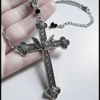 New Goth Antique Silver Filigree Vampire Bat Cross Necklace Pendant Charm Statement Grunge Novelty Jewelry Women