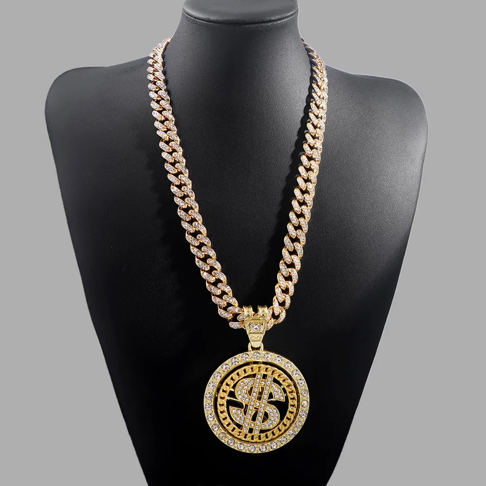 Iced Out Dollar Sign Cuban Pendant — Silver