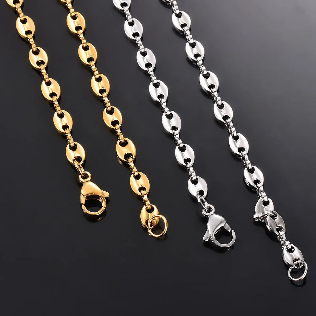 1 Piece Stainless Steel Hip Hop Coffee Bean Chains Necklaces Pig Nose Chains Bracelets Punk Necklace