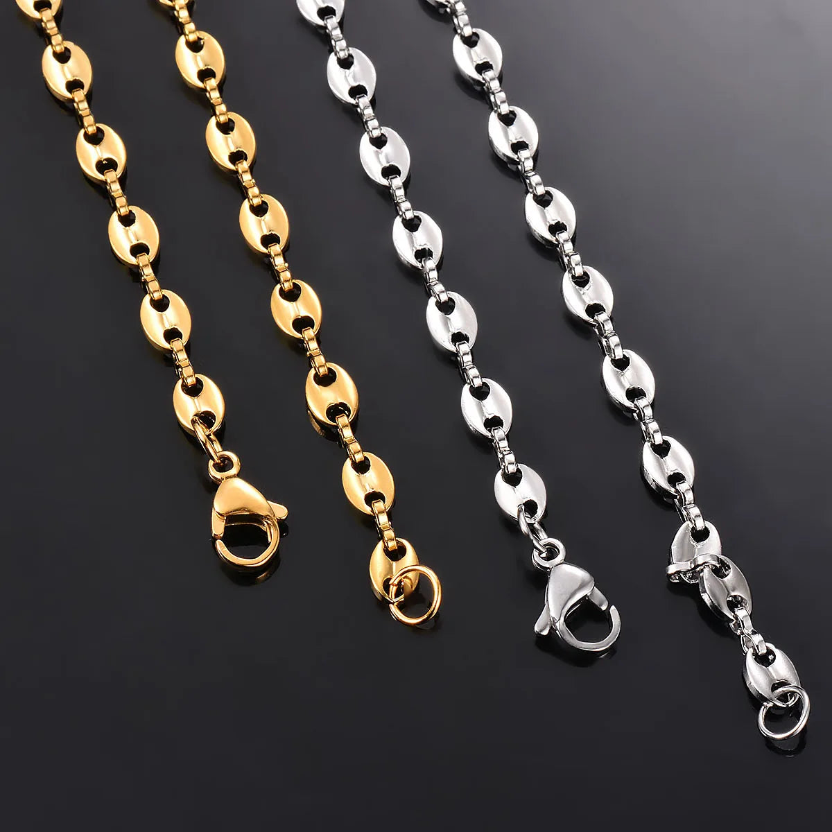 1 Piece Stainless Steel Hip Hop Coffee Bean Chains Necklaces Pig Nose Chains Bracelets Punk Necklace