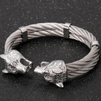 Gothic Gold Color Stainless Steel Wolf Lion Head Open Bangle Cuff Bracelet For Man Men's Boys On Hand Jewellery