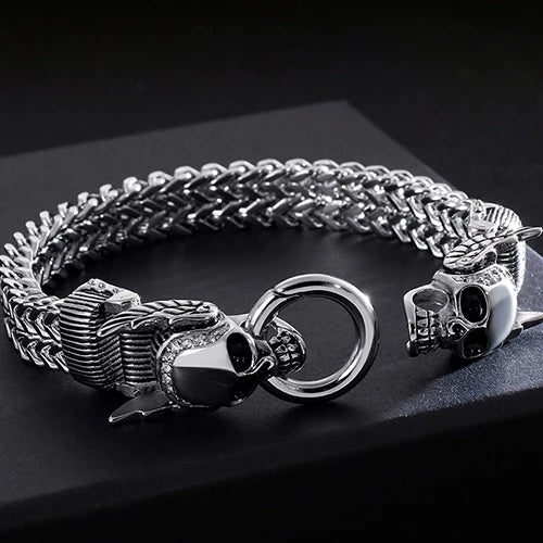 Gothic Men's Skull Head Bracelets Stainless Steel Ghost Chain Man Bracelet Punk Rock Skeleton Jewelry Gifts For