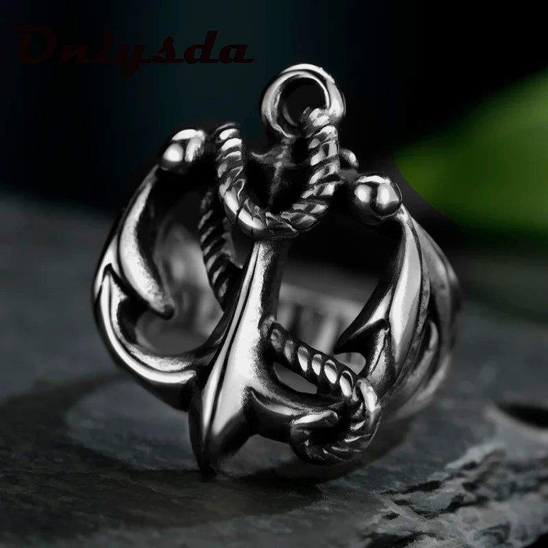 Anchor Trident Totem Ring for Men — Stainless Steel