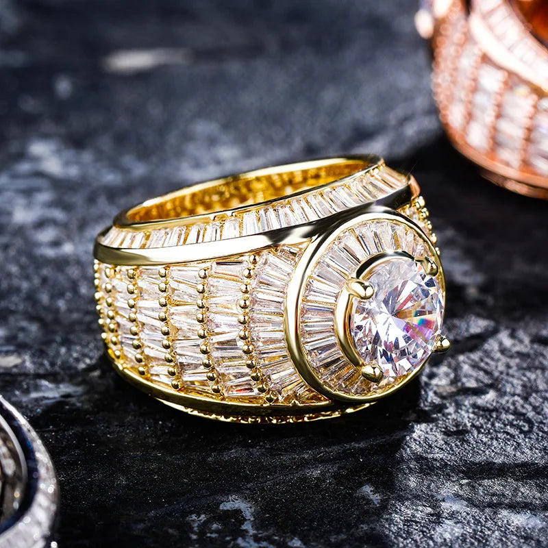 Hip Hop Micro Paved AAA Cubic Zirconia Bling Ice Out Geometric Round Rings for Women Men Hiphop Rapper Jewelry Drop Shipping