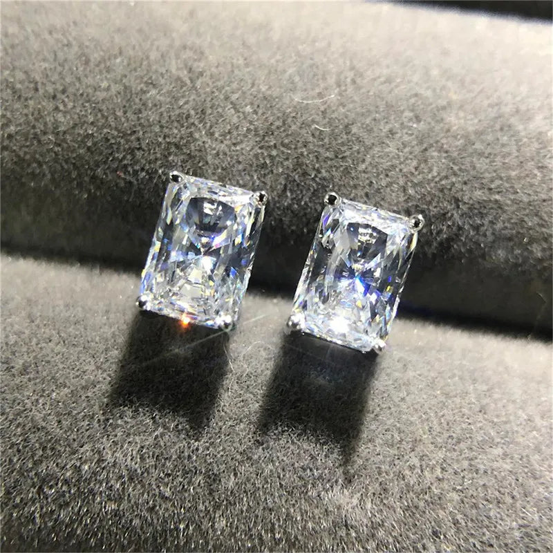 Iced Out Rectangular CZ Stud Earrings for Women — Minimalist