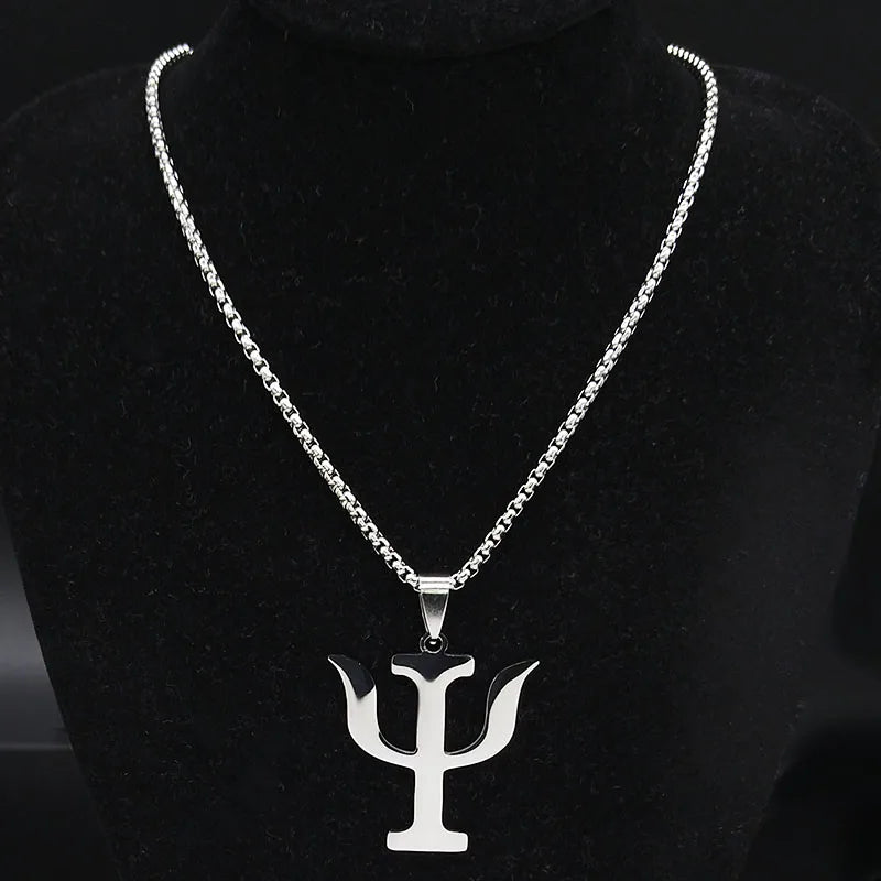 Greek Letter Silver Pendant Necklace — Stainless Steel