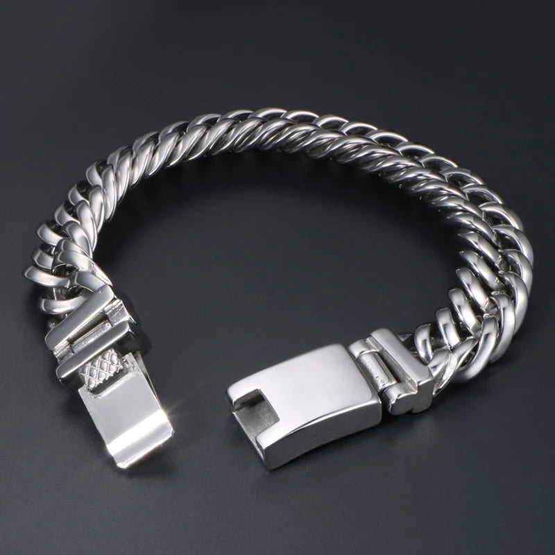 13MM Curb Chain Bracelet Men's Polished Stainless Steel Man Bracelet for Men 18+