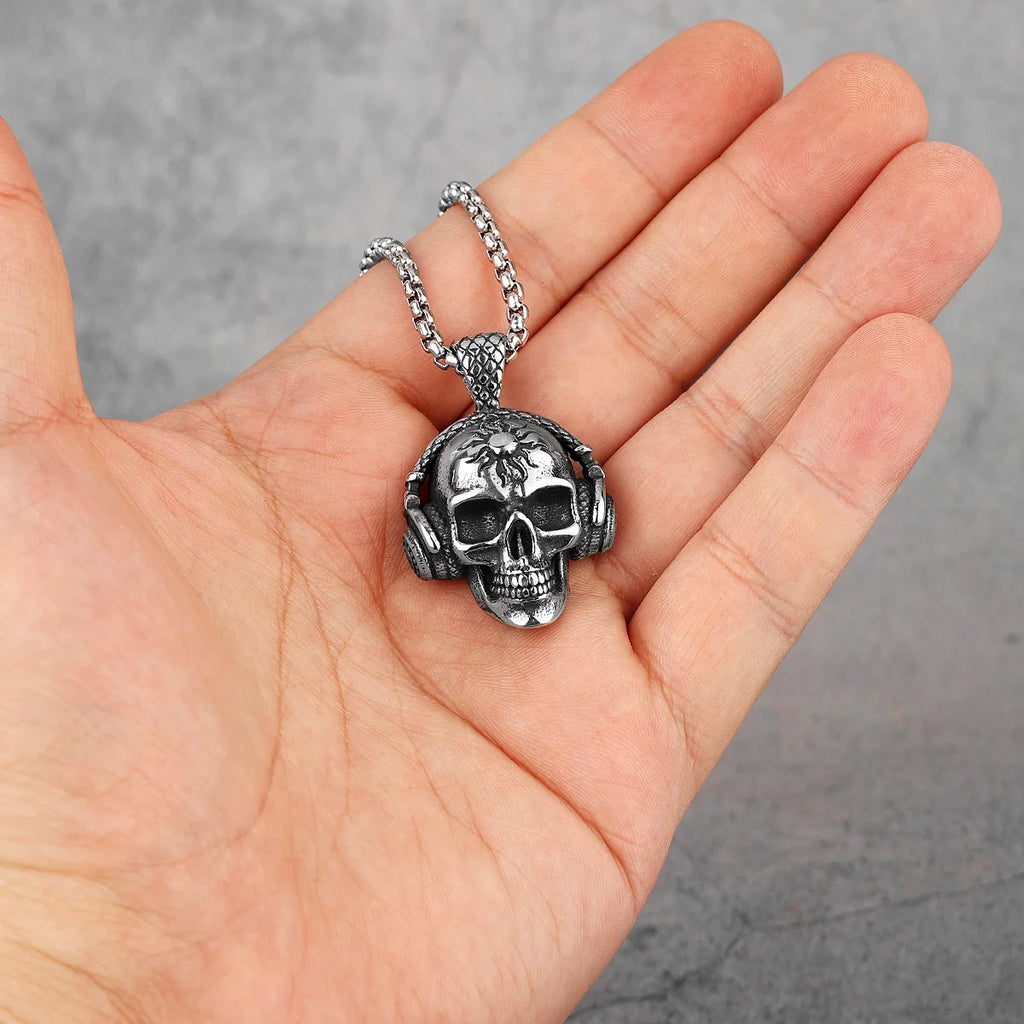 Headphone Skull Pendant Necklace — Stainless Steel