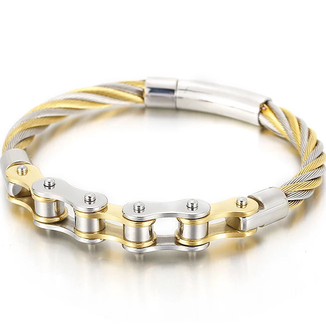 Black Stainless Steel Men's Bracelet Gold Color Handmade Braided Bicycle Motorcycle Chain Bracelets For Men Male Hand