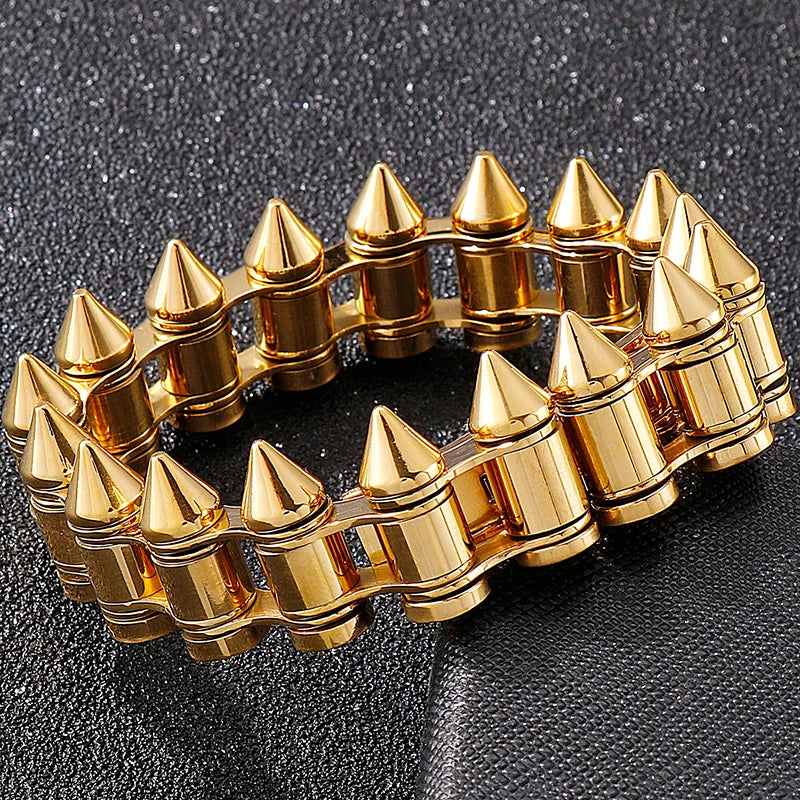 Masculine Bike Cycling Chain Man Bracelets of Heavy Sturdy Stainless Steel Black Gold Color Bullet Style Bracelet for