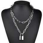 Silver-Tone Layered Lock Chain Choker Necklace