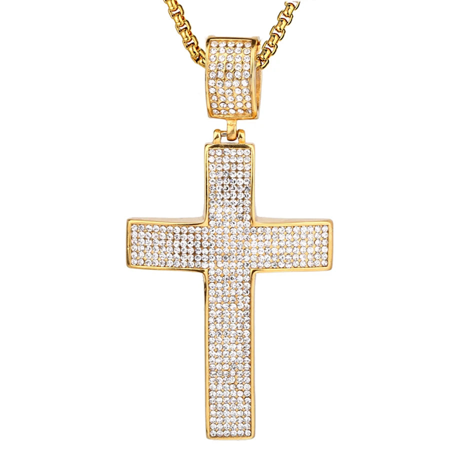 Iced Out Chain Big Cross Pendant Necklace Stainless Steel CZ Cross Necklaces Bling Cubic Zircon Men's Hip Hop Jewelry XL1134