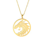 Skyrim Chinese Dragon Round Pendant Necklace 316L Stainless Steel Gold Color Statement Chain Necklaces Jewelry for Men