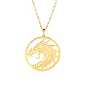 Skyrim Chinese Dragon Round Pendant Necklace 316L Stainless Steel Gold Color Statement Chain Necklaces Jewelry for Men