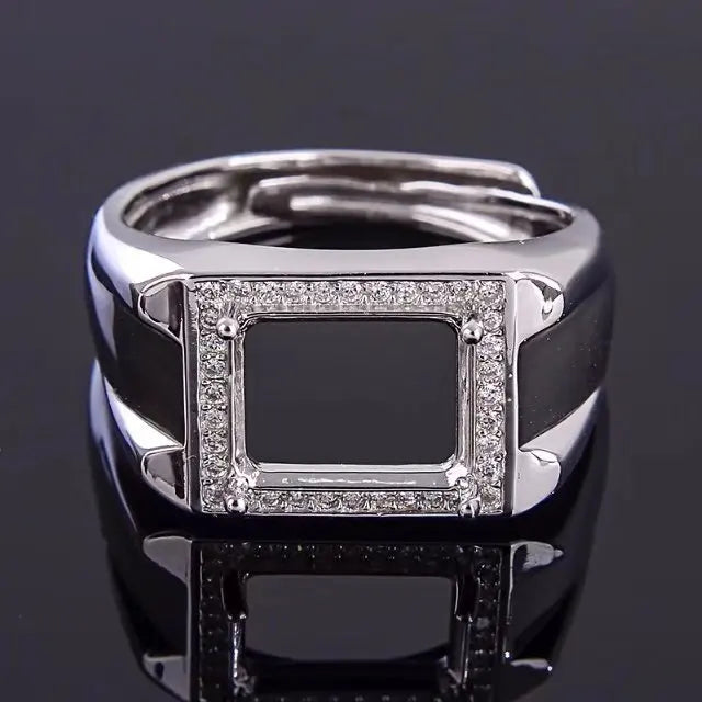 Classic 925 Silver Man Ring 8mm*10mm Sterling Silver Ring Settings Blank Ring Setting for Gemstone Inlay Jewelry DIY