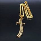 Islam Broadsword Stainless Steel Chain Necklaces Gold Color Long Necklace Pendant Men Jewelry colier homme N437S05