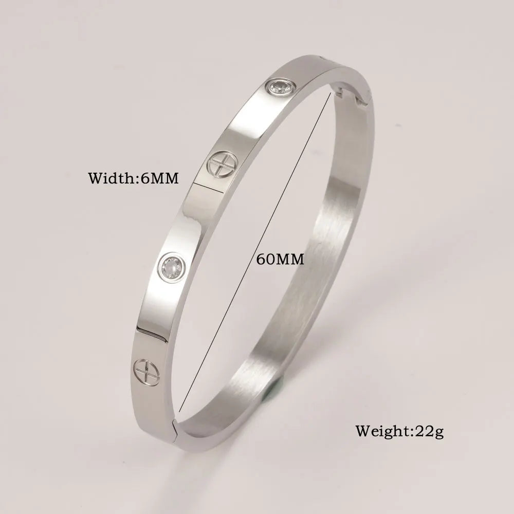 Iced Crystal Cuff Bangle Bracelet — Steel