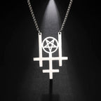 Triple Inverted Cross Pendant Necklace — Stainless Steel