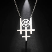 Triple Inverted Cross Pendant Necklace — Stainless Steel