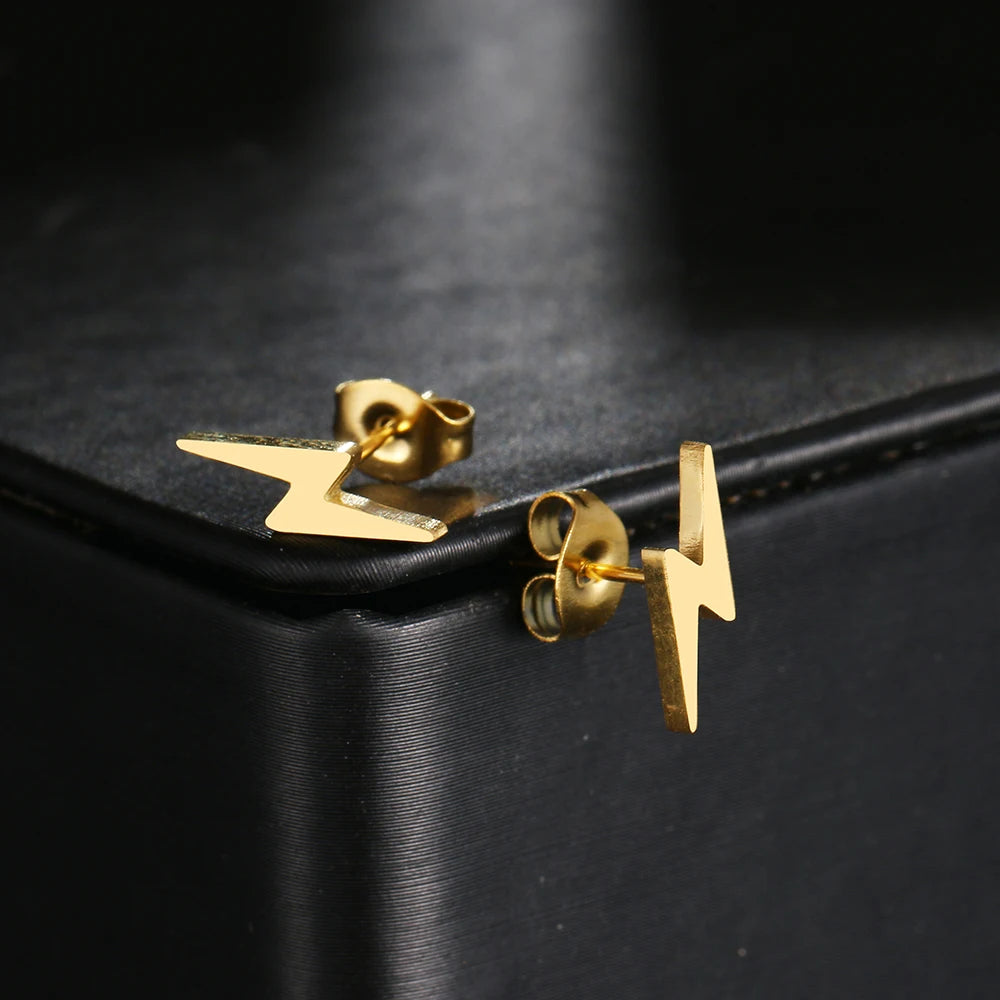 Lightning Stud Earrings for Women — Classic Stainless Steel