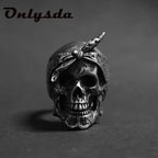 Onlysda Anillo Hombre Stainless Steel Gothic Skull Mask Ring Biker Hiphop rock Jewelry Unique Halloween Gift for Men