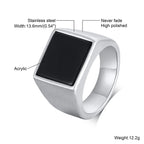 Black Enamel Square Signet Ring — Stainless Steel