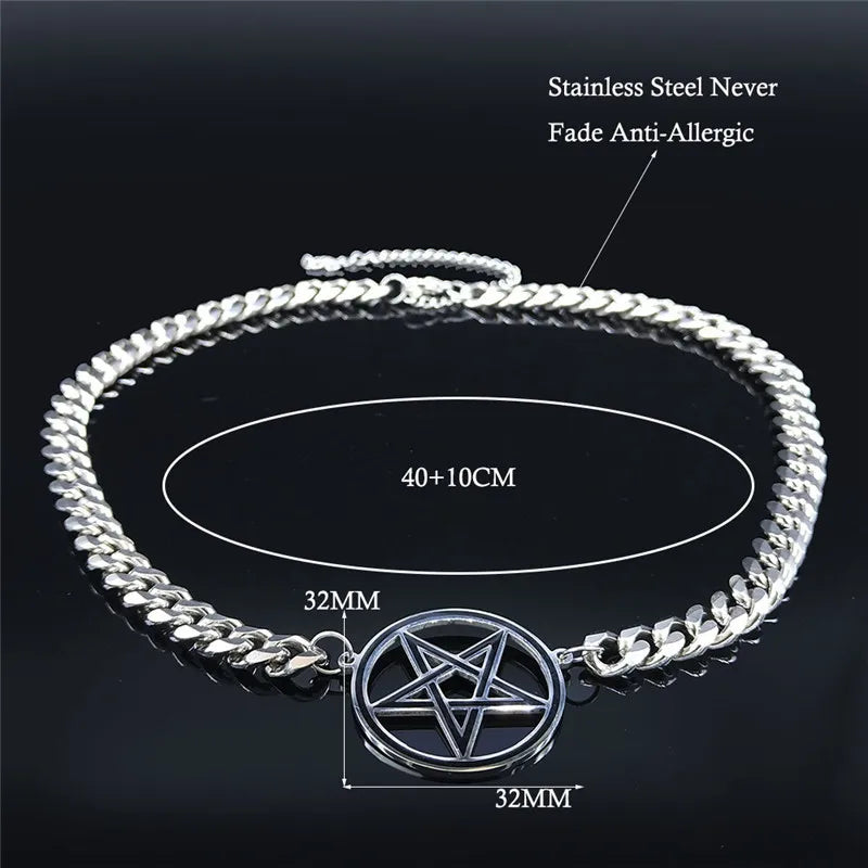 Pentagram Cuban Chain Necklace — Stainless