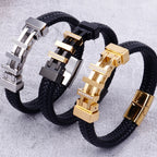 Rope Chain Wrap Leather Bracelet for Man Polished Stainless Steel Men's Charm Bracelets Handmade Male Jewelry Wrist On