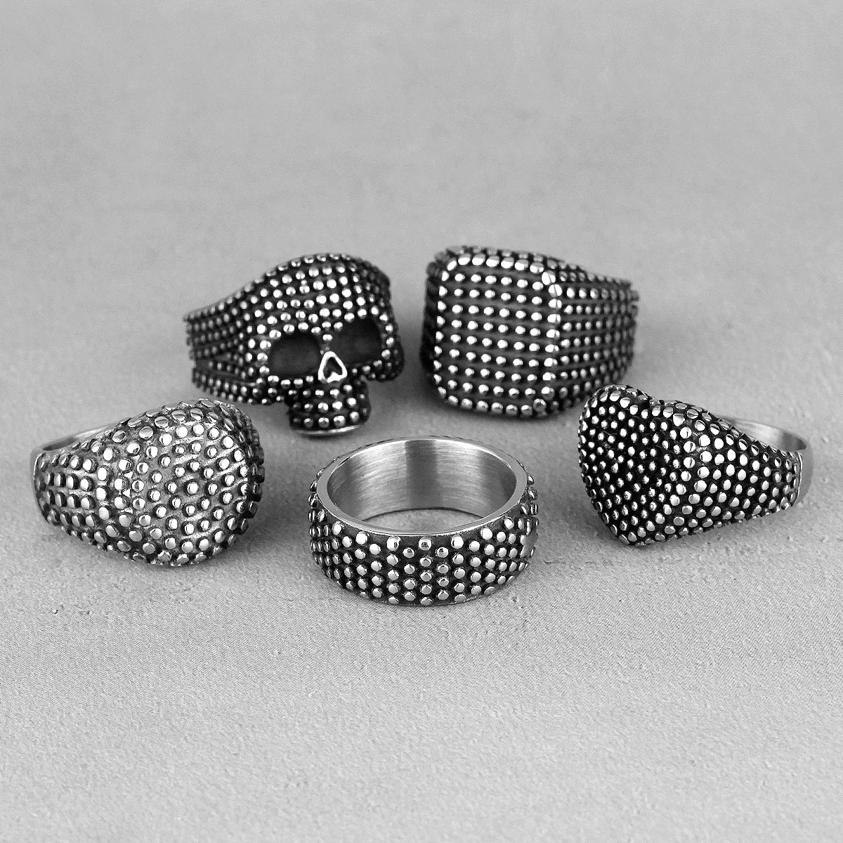 Retro Black Spot Geometry Skull Stainless Steel Mens Rings Simple for Male Boyfriend Biker Jewelry Creativity Gift