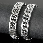Fongten 21cm Cross Bracelets For Men Stainless Steel Cuban Link Chain Wristband Bangle Bracelets Silver Color Male