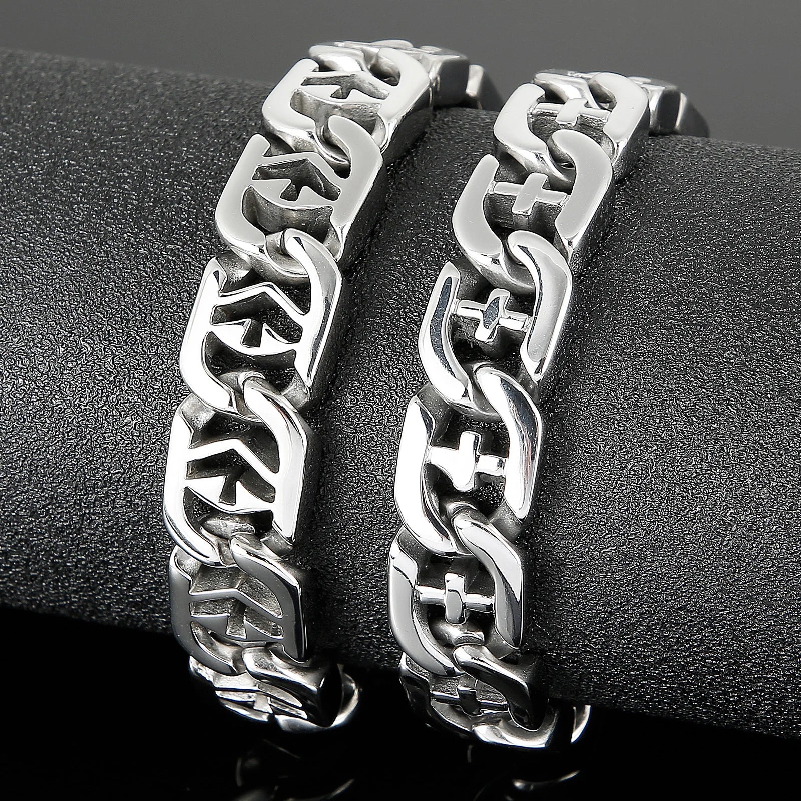 Fongten 21cm Cross Bracelets For Men Stainless Steel Cuban Link Chain Wristband Bangle Bracelets Silver Color Male