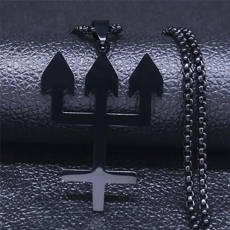 Inverted Cross Silver Chain Necklace — Stainless Steel