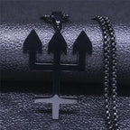 Inverted Cross Silver Chain Necklace — Stainless Steel
