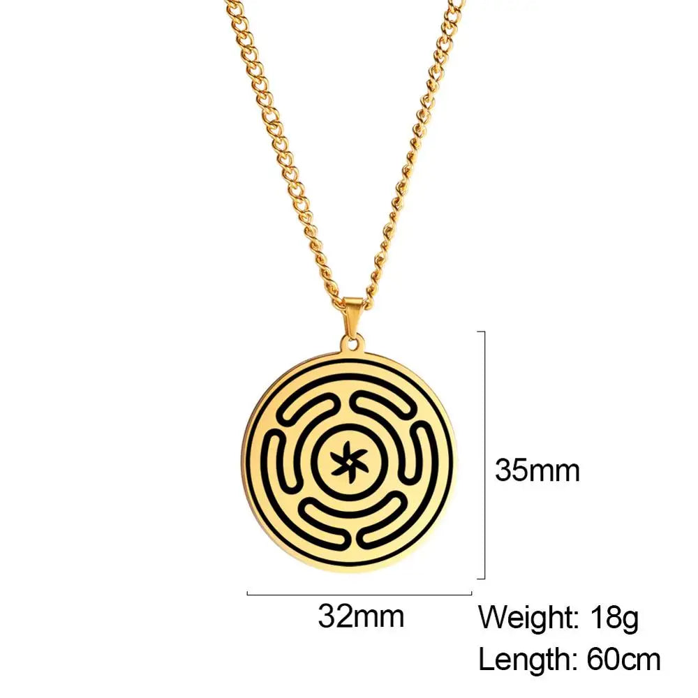 Strophalos of Hecate Wheel Pendant Necklace — Stainless Steel